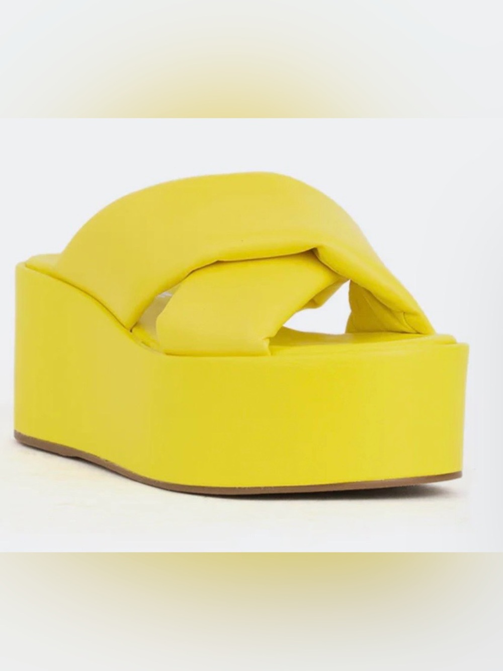 L’Intervalle new leather Bold Yellow Platform Slide Padded Crisscross  sz 10